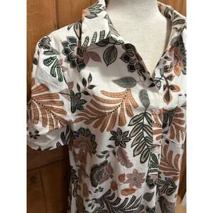 New Cynthia Rowley Floral Dress Size XLPrint Cap Sleeve Ruffled Hem Safari